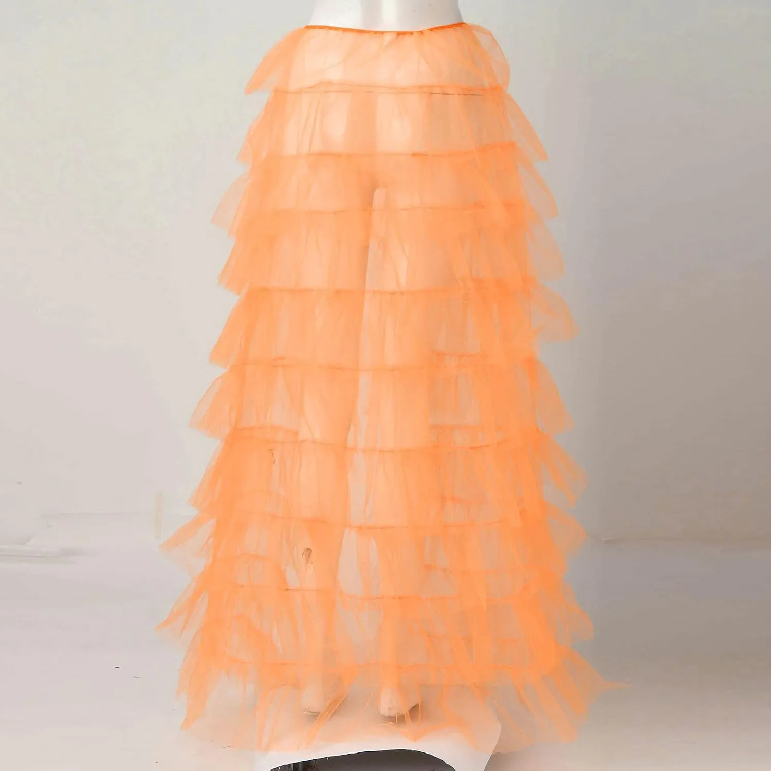 Tiered Skirts for Women High Waisted Sheer Mesh Midi Length Bohemian Skirt with Elastic Waist Flowy Chiffon Layers