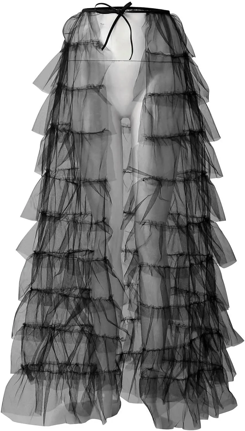 Tiered Skirts for Women High Waisted Sheer Mesh Midi Length Bohemian Skirt with Elastic Waist Flowy Chiffon Layers
