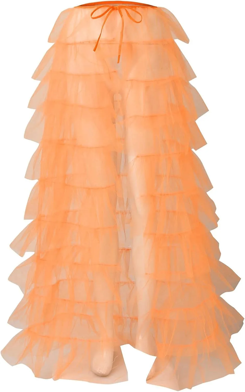 Tiered Skirts for Women High Waisted Sheer Mesh Midi Length Bohemian Skirt with Elastic Waist Flowy Chiffon Layers