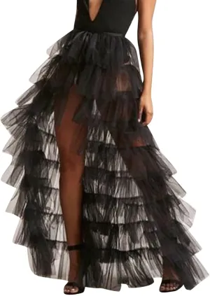 Tiered Skirts for Women High Waisted Sheer Mesh Midi Length Bohemian Skirt with Elastic Waist Flowy Chiffon Layers