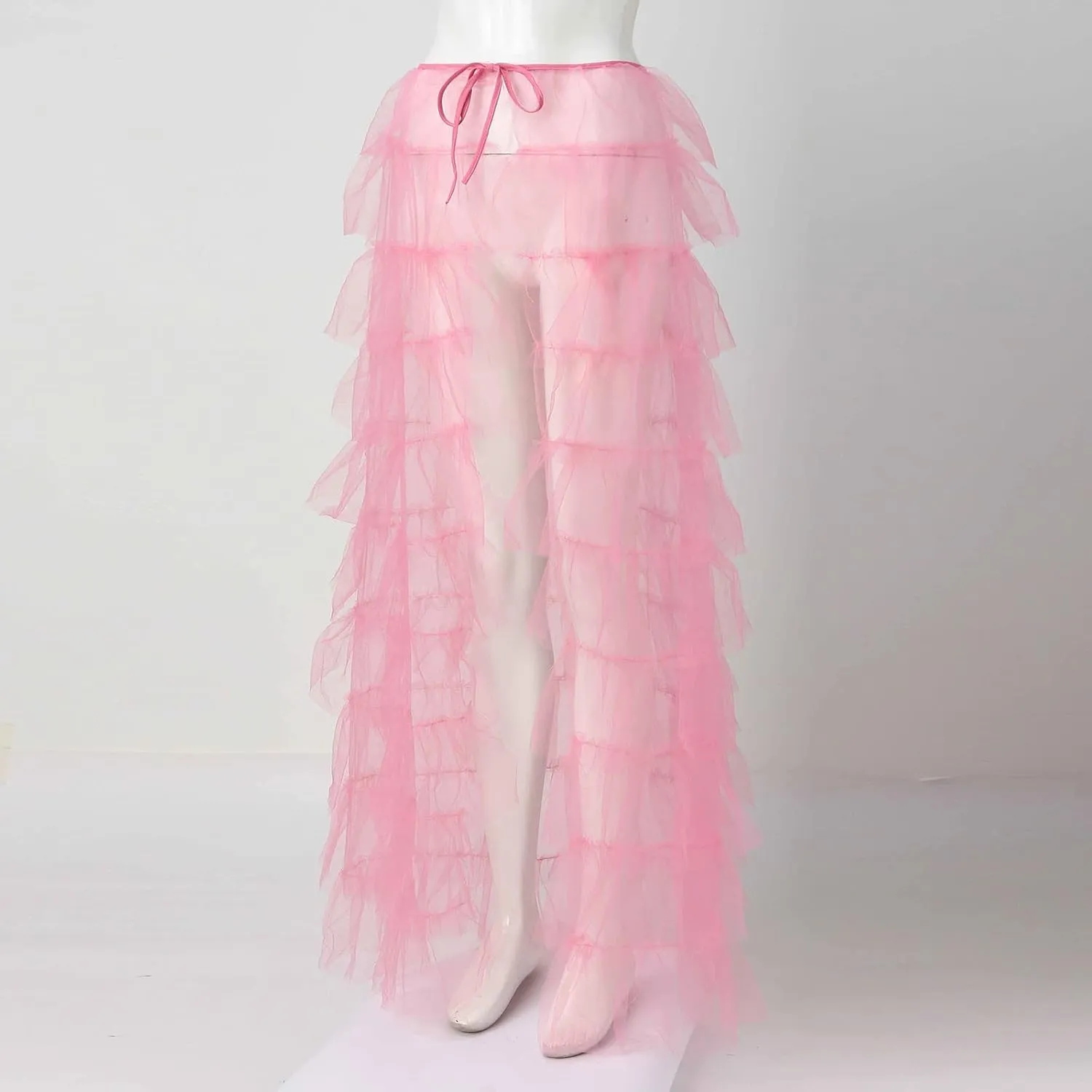 Tiered Skirts for Women High Waisted Sheer Mesh Midi Length Bohemian Skirt with Elastic Waist Flowy Chiffon Layers