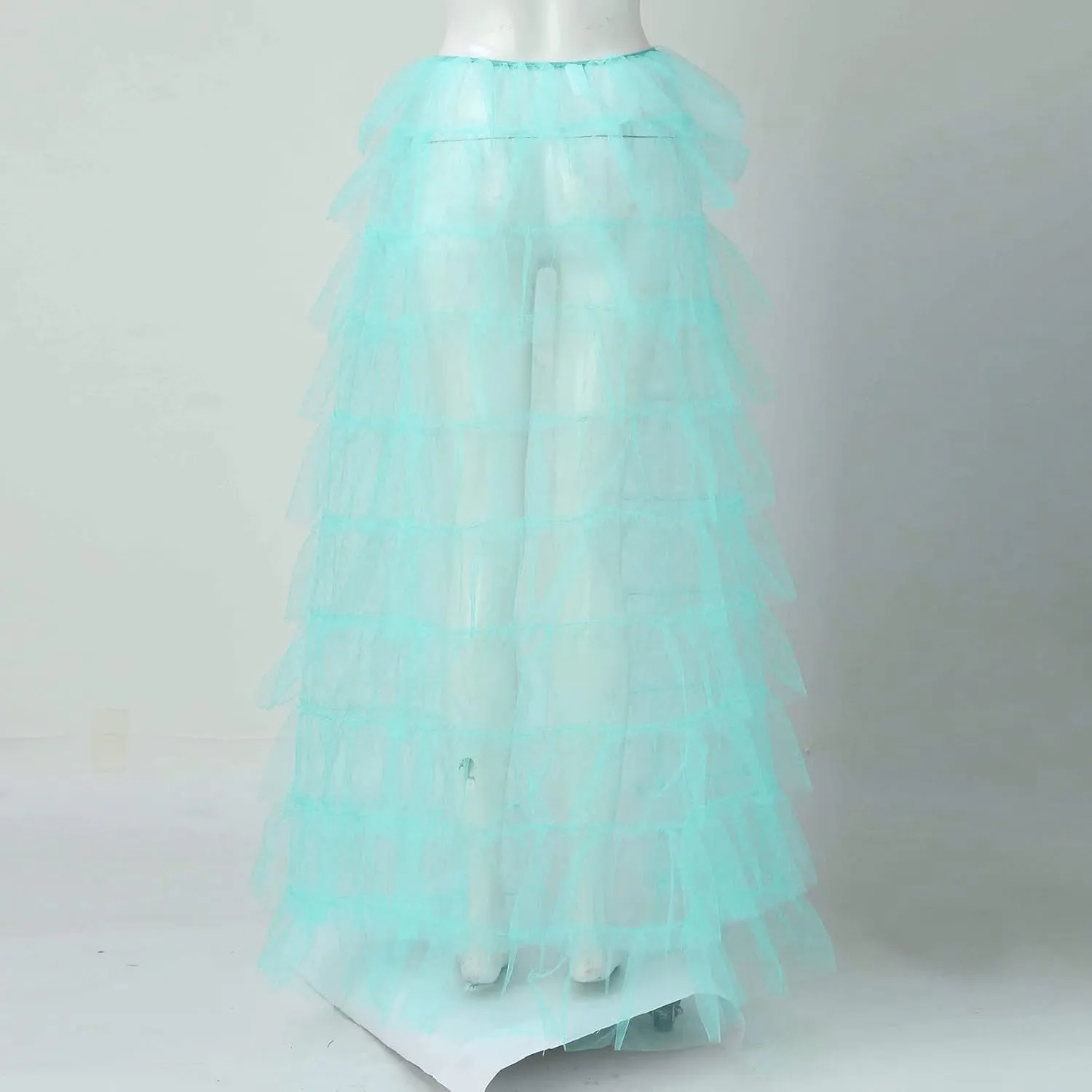Tiered Skirts for Women High Waisted Sheer Mesh Midi Length Bohemian Skirt with Elastic Waist Flowy Chiffon Layers