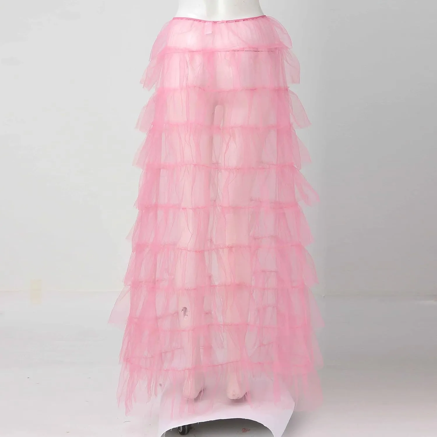 Tiered Skirts for Women High Waisted Sheer Mesh Midi Length Bohemian Skirt with Elastic Waist Flowy Chiffon Layers