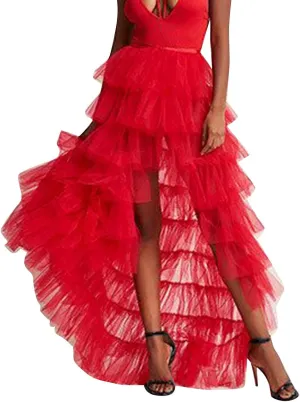 Tiered Skirts for Women High Waisted Sheer Mesh Midi Length Bohemian Skirt with Elastic Waist Flowy Chiffon Layers