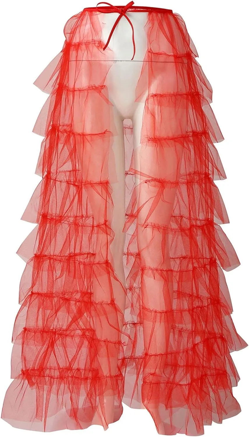 Tiered Skirts for Women High Waisted Sheer Mesh Midi Length Bohemian Skirt with Elastic Waist Flowy Chiffon Layers