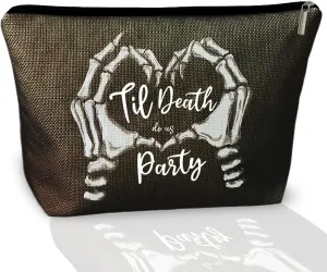 Till Death Do Us Party Makeup Bag Cool Die Bachelorette Theme Black Cosmetic Bag with Zipper Women Who Love Gothic Edgy Accessories
