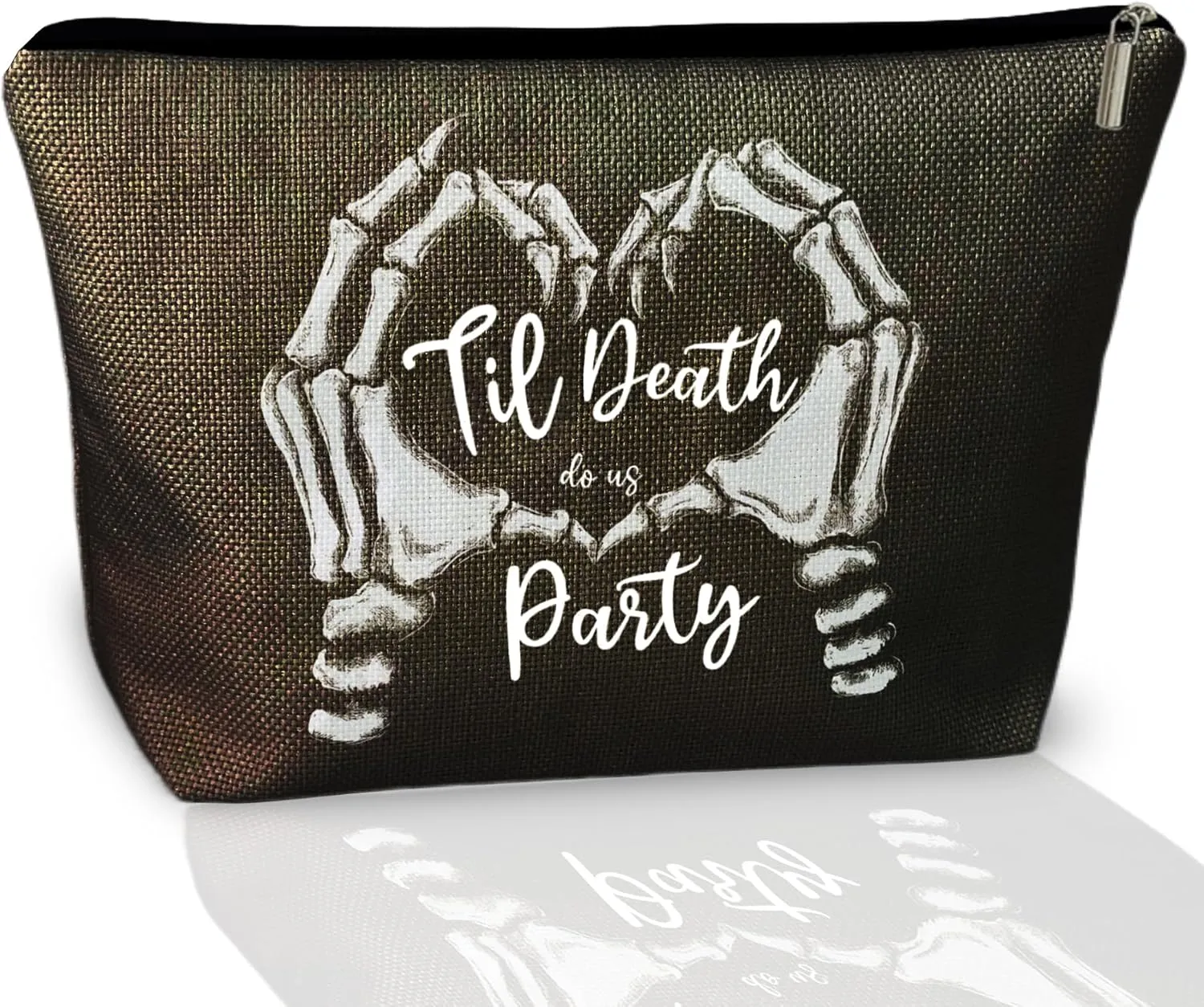 Till Death Do Us Party Makeup Bag Cool Die Bachelorette Theme Black Cosmetic Bag with Zipper Women Who Love Gothic Edgy Accessories
