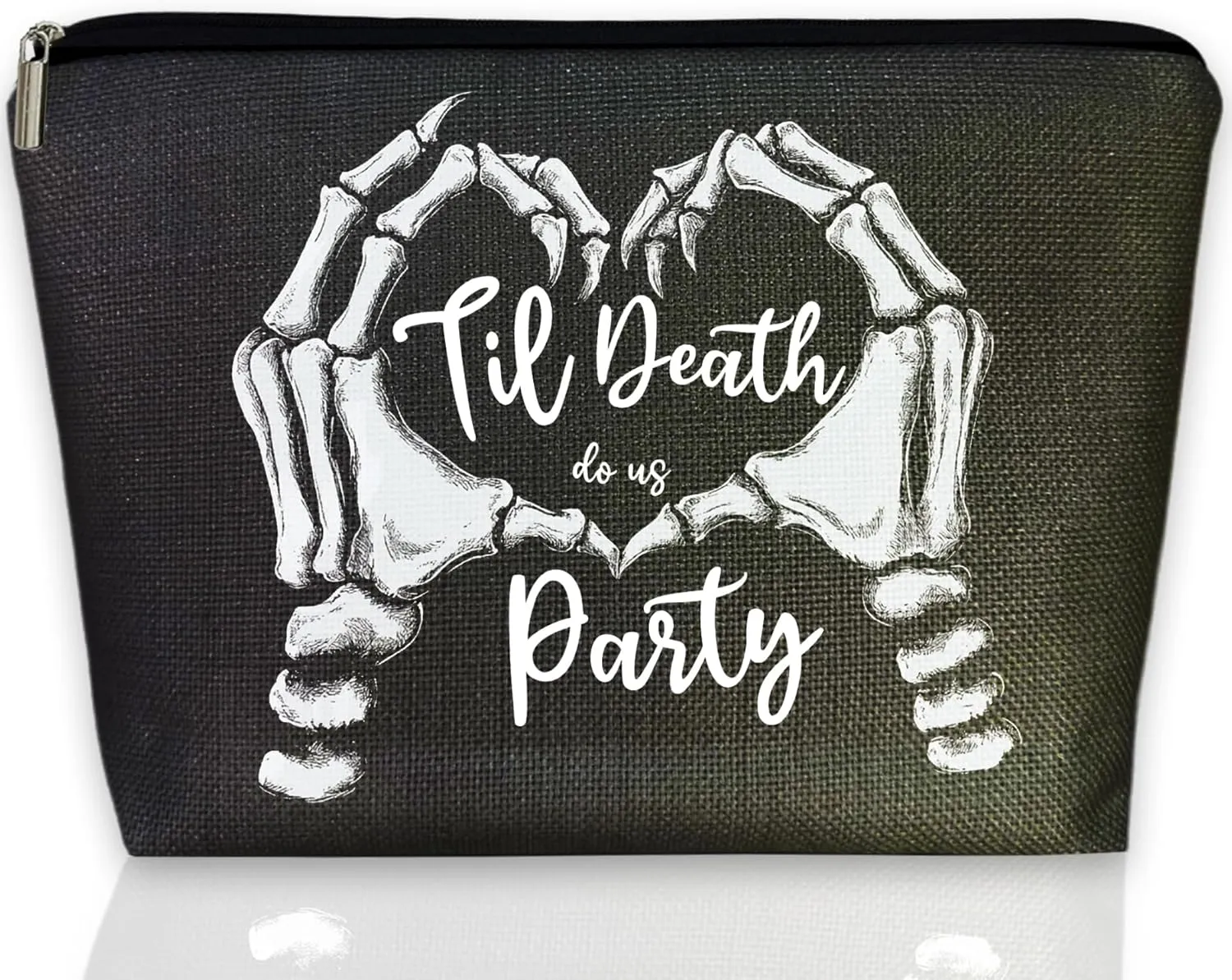 Till Death Do Us Party Makeup Bag Cool Die Bachelorette Theme Black Cosmetic Bag with Zipper Women Who Love Gothic Edgy Accessories