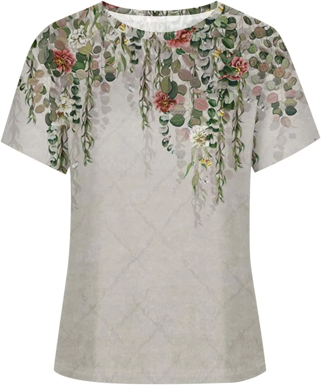 Trendy Tops for Women 2024 Cute Boho Floral Print Summer Shirts Casual Short Sleeve Graphic Tshirt Petite Blouse