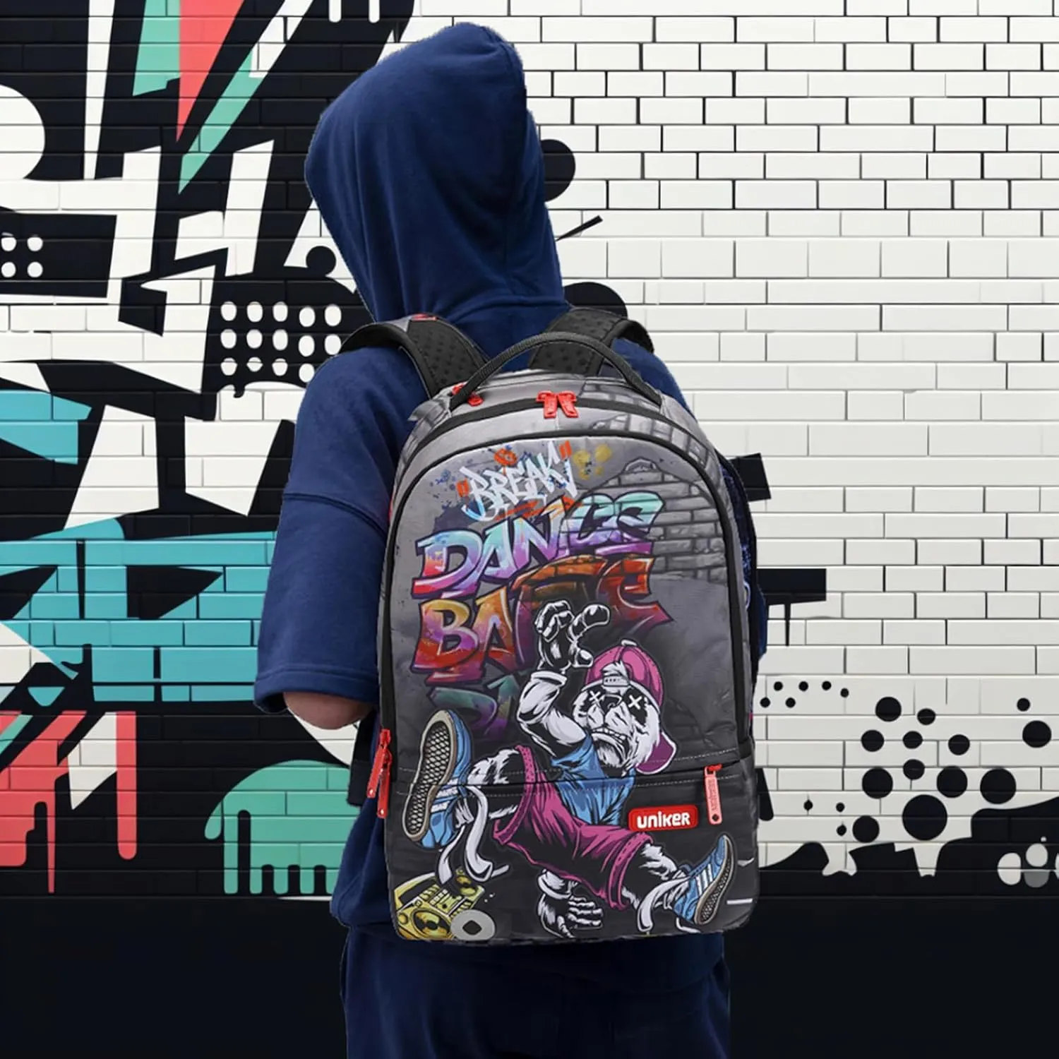 UNIKER Graffiti Laptop Backpack for 15.6 Inch Laptop Work Travel, Designer Daypack Edgy College Backpack Computer Bag,Panda Break Dancer Hiphop