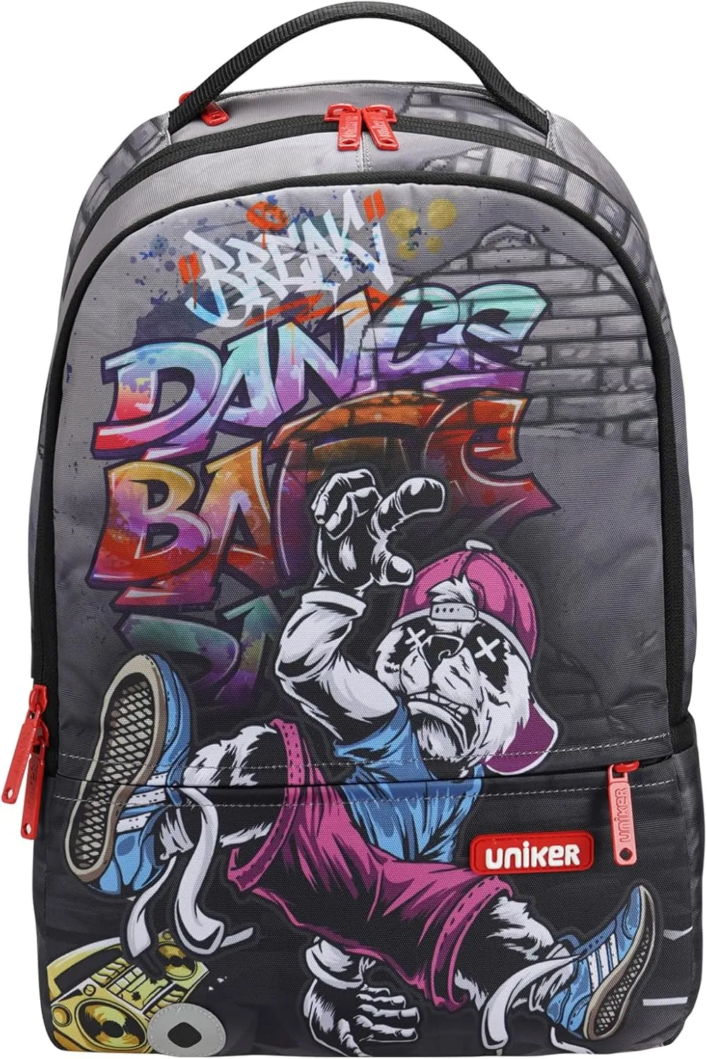 UNIKER Graffiti Laptop Backpack for 15.6 Inch Laptop Work Travel, Designer Daypack Edgy College Backpack Computer Bag,Panda Break Dancer Hiphop