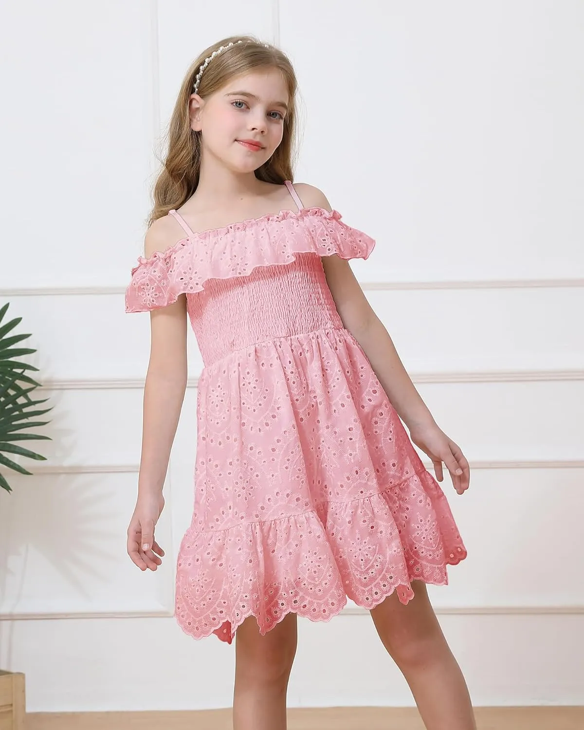 Weebaby Tween Girls Dresses Summer Outfits Smocked Dress Casual Sundress Lace Teen Girl Clothes 7-14 Years