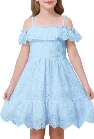 Weebaby Tween Girls Dresses Summer Outfits Smocked Dress Casual Sundress Lace Teen Girl Clothes 7-14 Years
