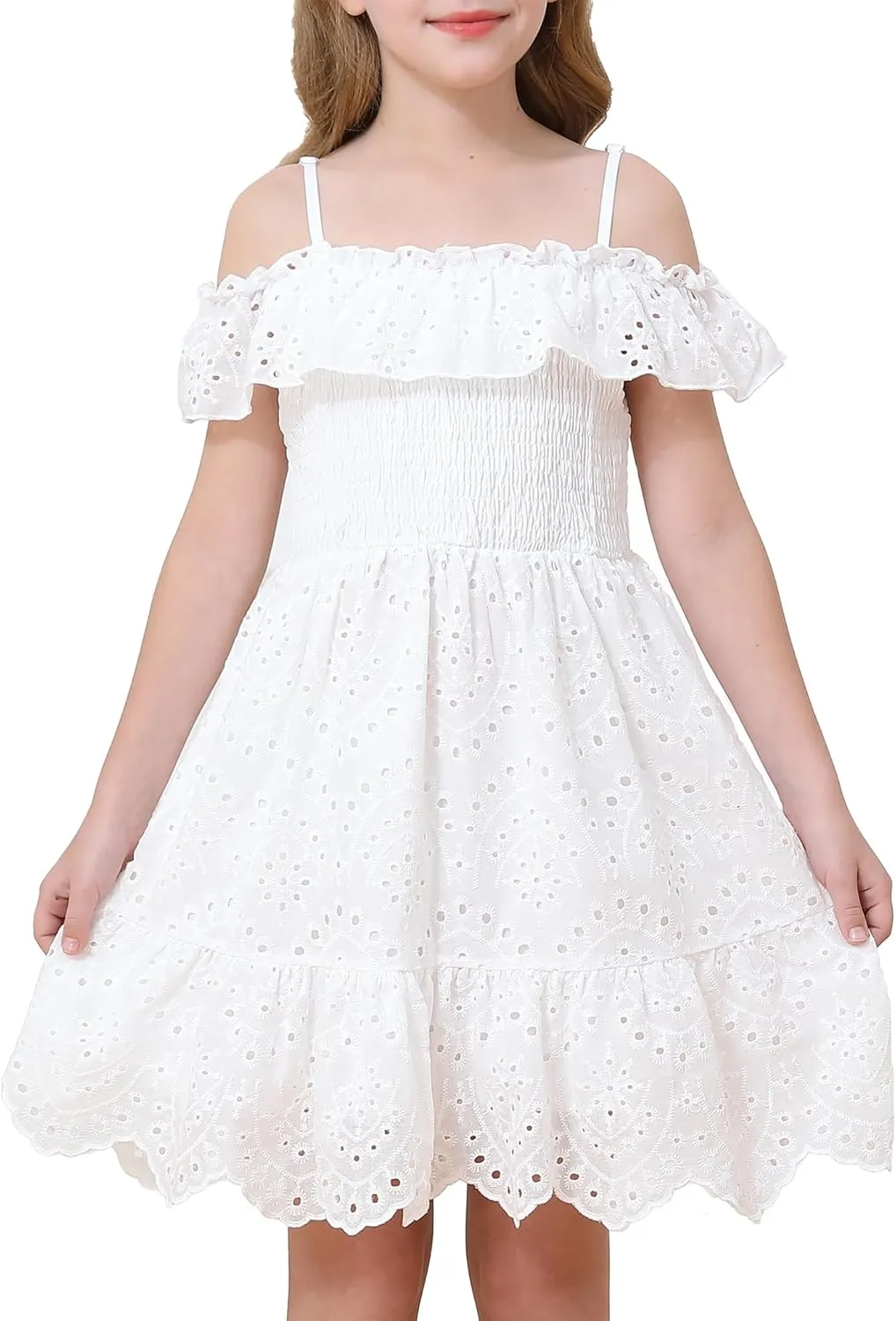 Weebaby Tween Girls Dresses Summer Outfits Smocked Dress Casual Sundress Lace Teen Girl Clothes 7-14 Years