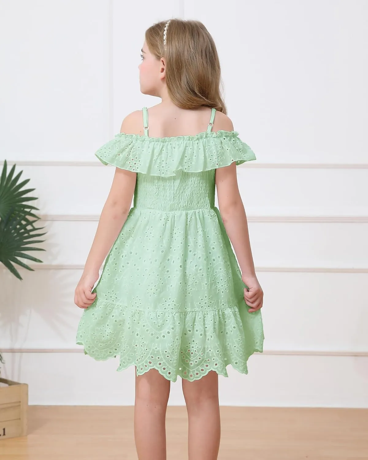 Weebaby Tween Girls Dresses Summer Outfits Smocked Dress Casual Sundress Lace Teen Girl Clothes 7-14 Years