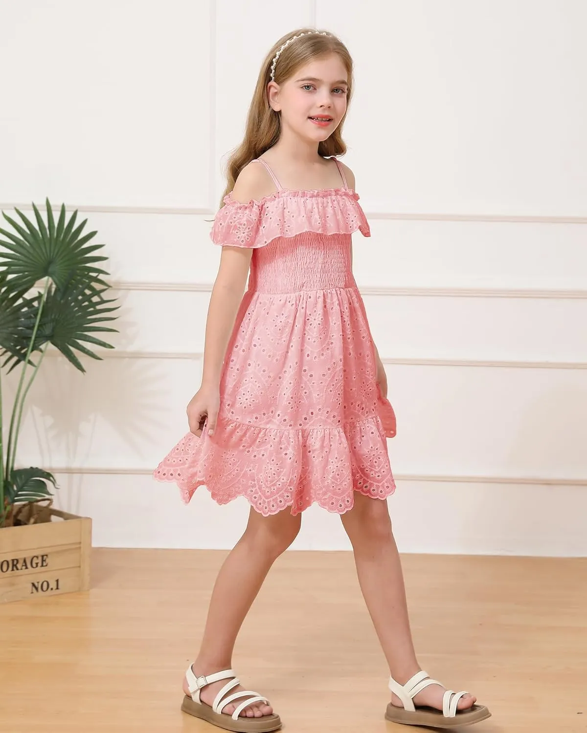Weebaby Tween Girls Dresses Summer Outfits Smocked Dress Casual Sundress Lace Teen Girl Clothes 7-14 Years