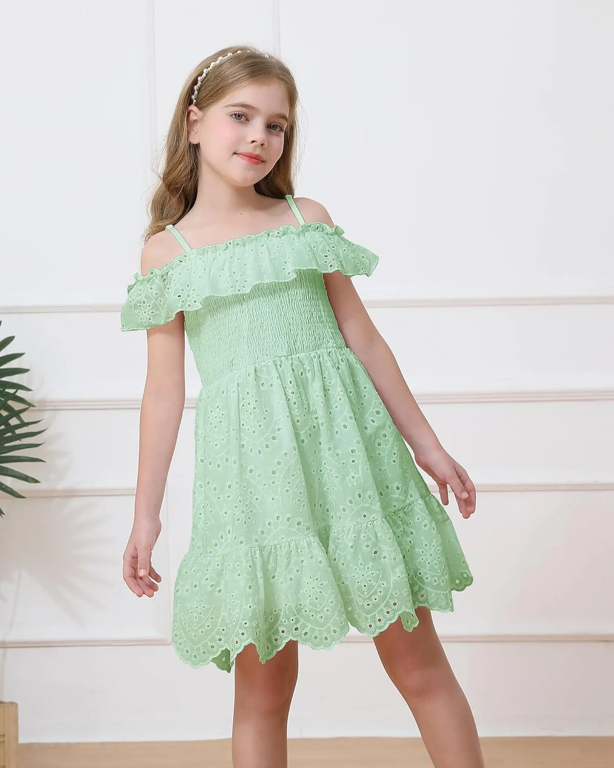 Weebaby Tween Girls Dresses Summer Outfits Smocked Dress Casual Sundress Lace Teen Girl Clothes 7-14 Years