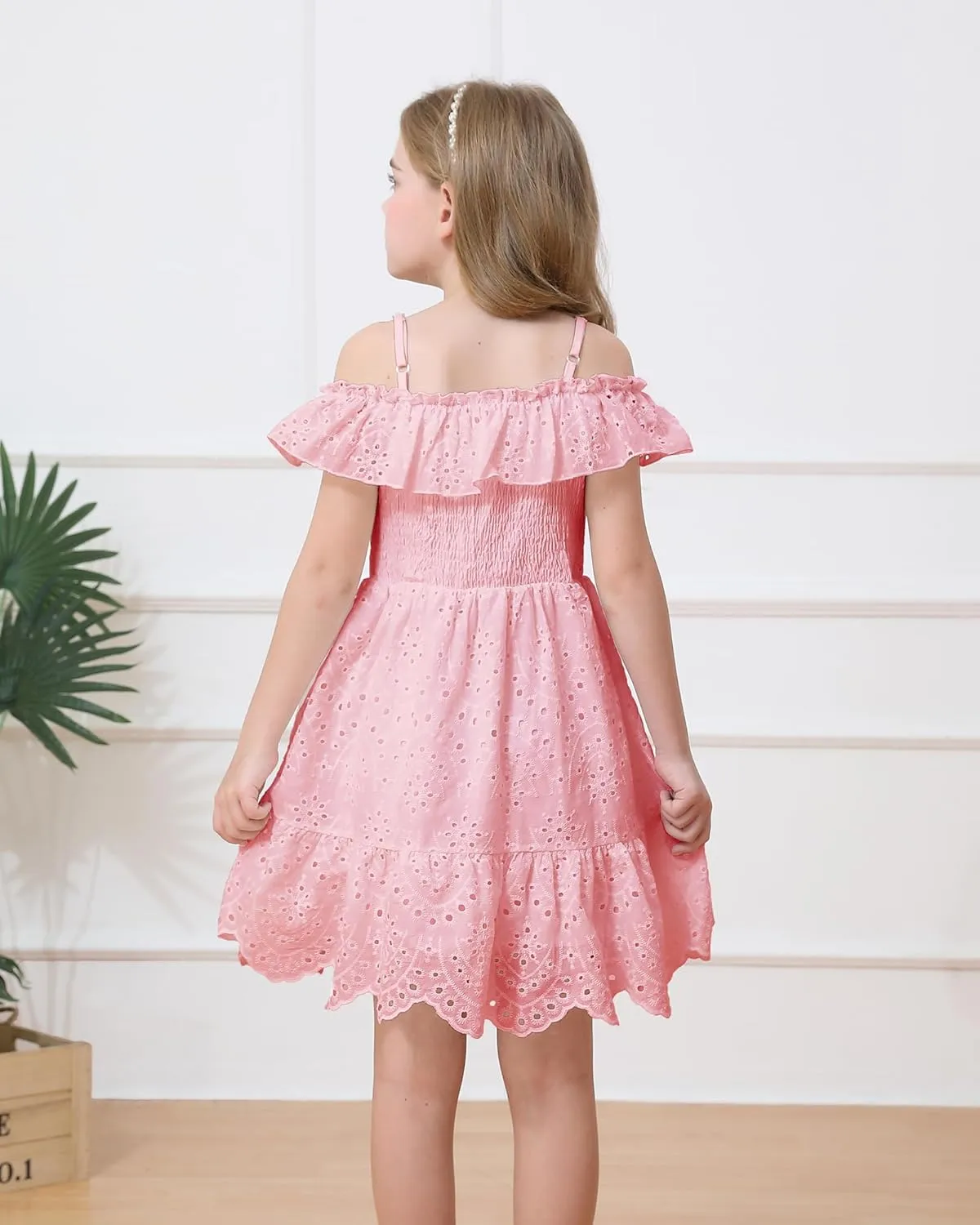 Weebaby Tween Girls Dresses Summer Outfits Smocked Dress Casual Sundress Lace Teen Girl Clothes 7-14 Years