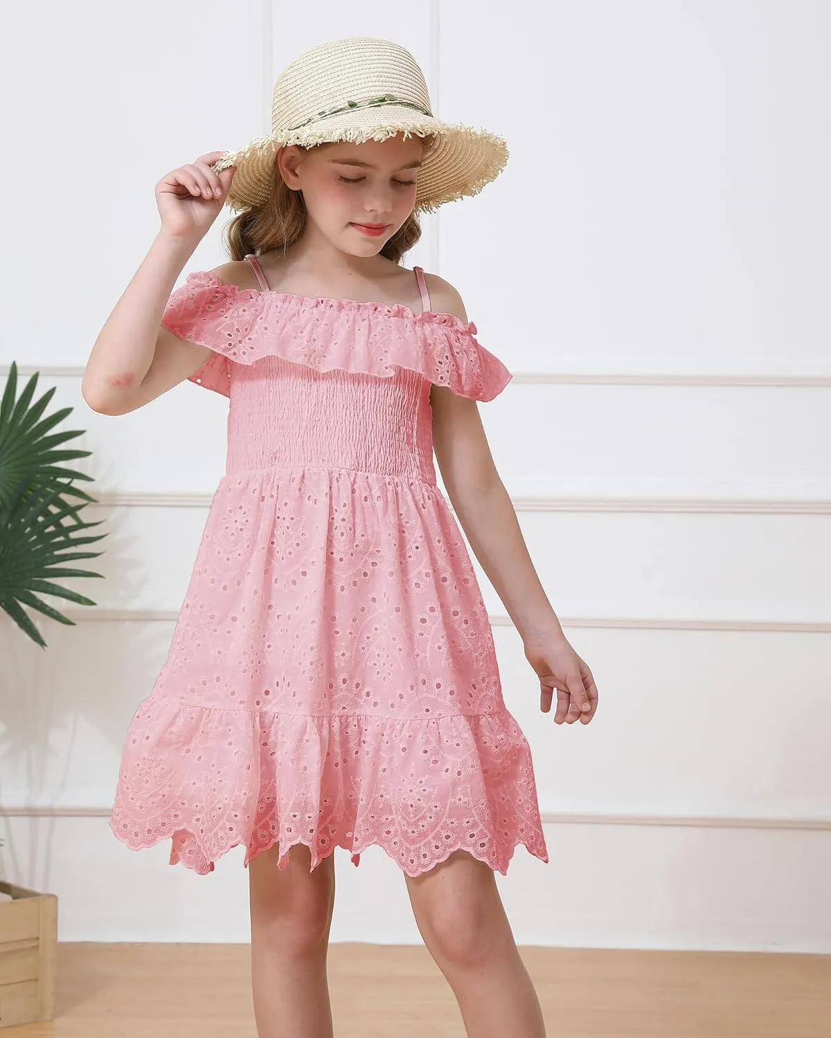 Weebaby Tween Girls Dresses Summer Outfits Smocked Dress Casual Sundress Lace Teen Girl Clothes 7-14 Years