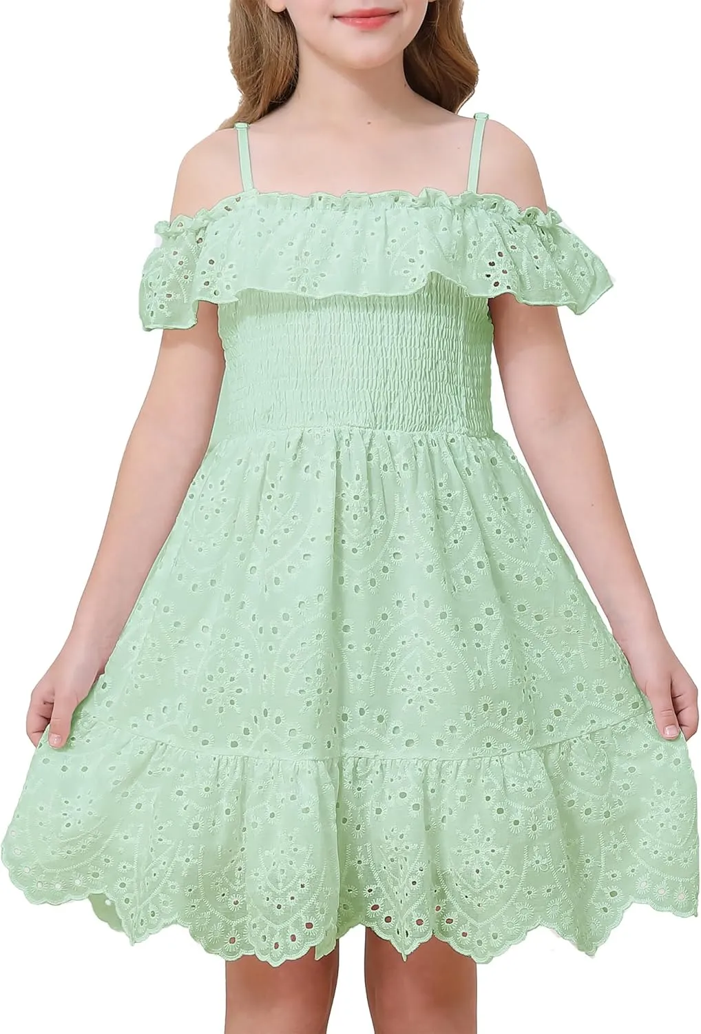 Weebaby Tween Girls Dresses Summer Outfits Smocked Dress Casual Sundress Lace Teen Girl Clothes 7-14 Years
