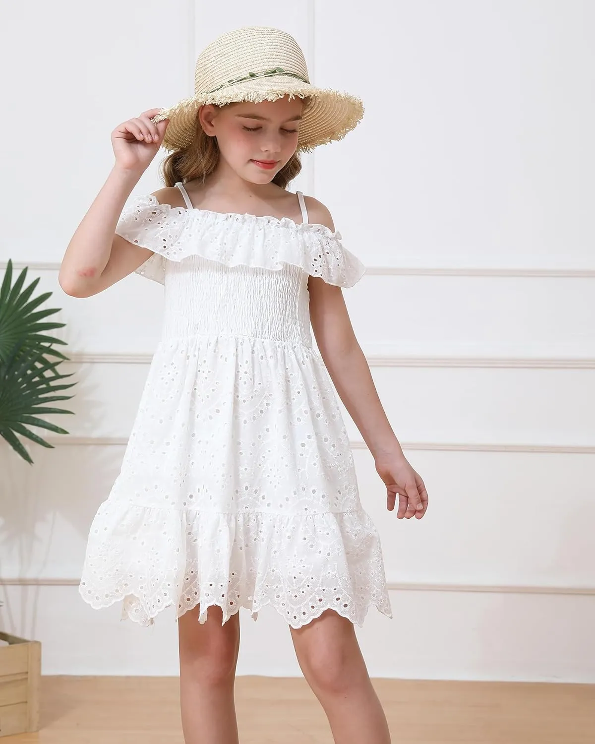 Weebaby Tween Girls Dresses Summer Outfits Smocked Dress Casual Sundress Lace Teen Girl Clothes 7-14 Years