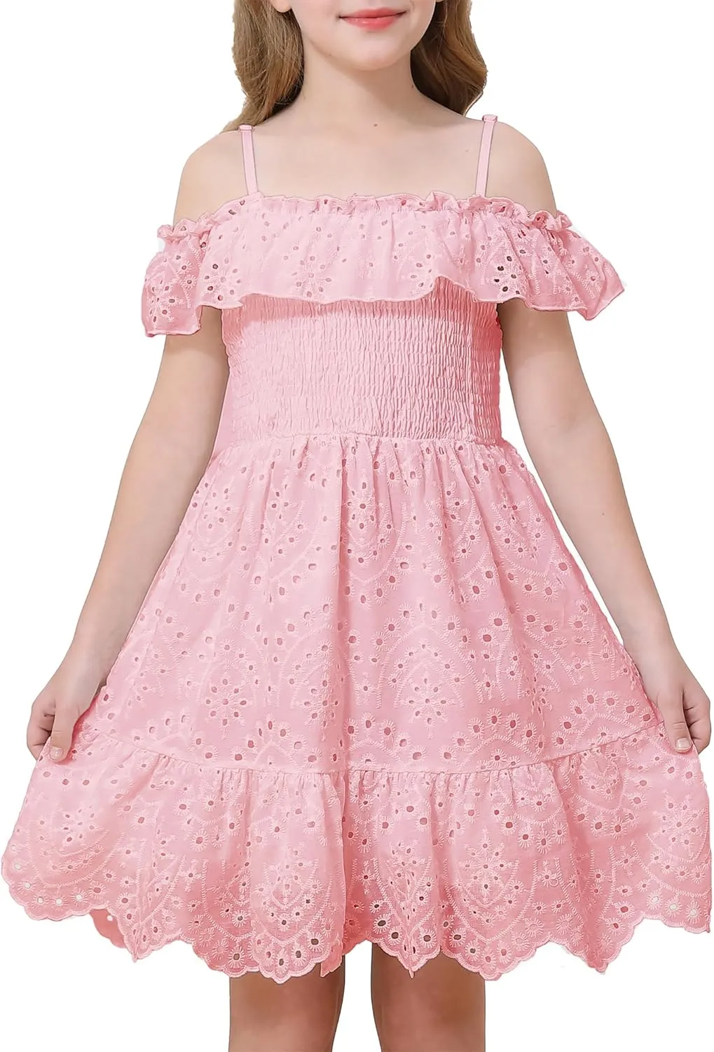 Weebaby Tween Girls Dresses Summer Outfits Smocked Dress Casual Sundress Lace Teen Girl Clothes 7-14 Years