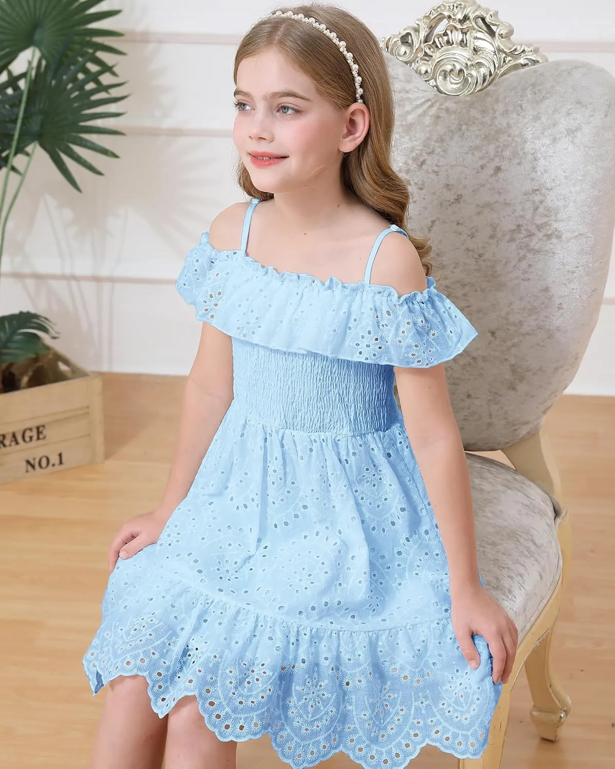 Weebaby Tween Girls Dresses Summer Outfits Smocked Dress Casual Sundress Lace Teen Girl Clothes 7-14 Years