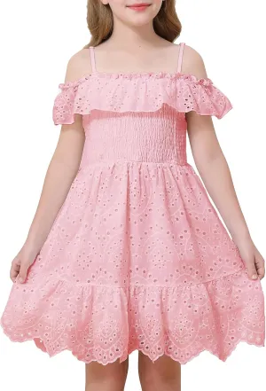 Weebaby Tween Girls Dresses Summer Outfits Smocked Dress Casual Sundress Lace Teen Girl Clothes 7-14 Years