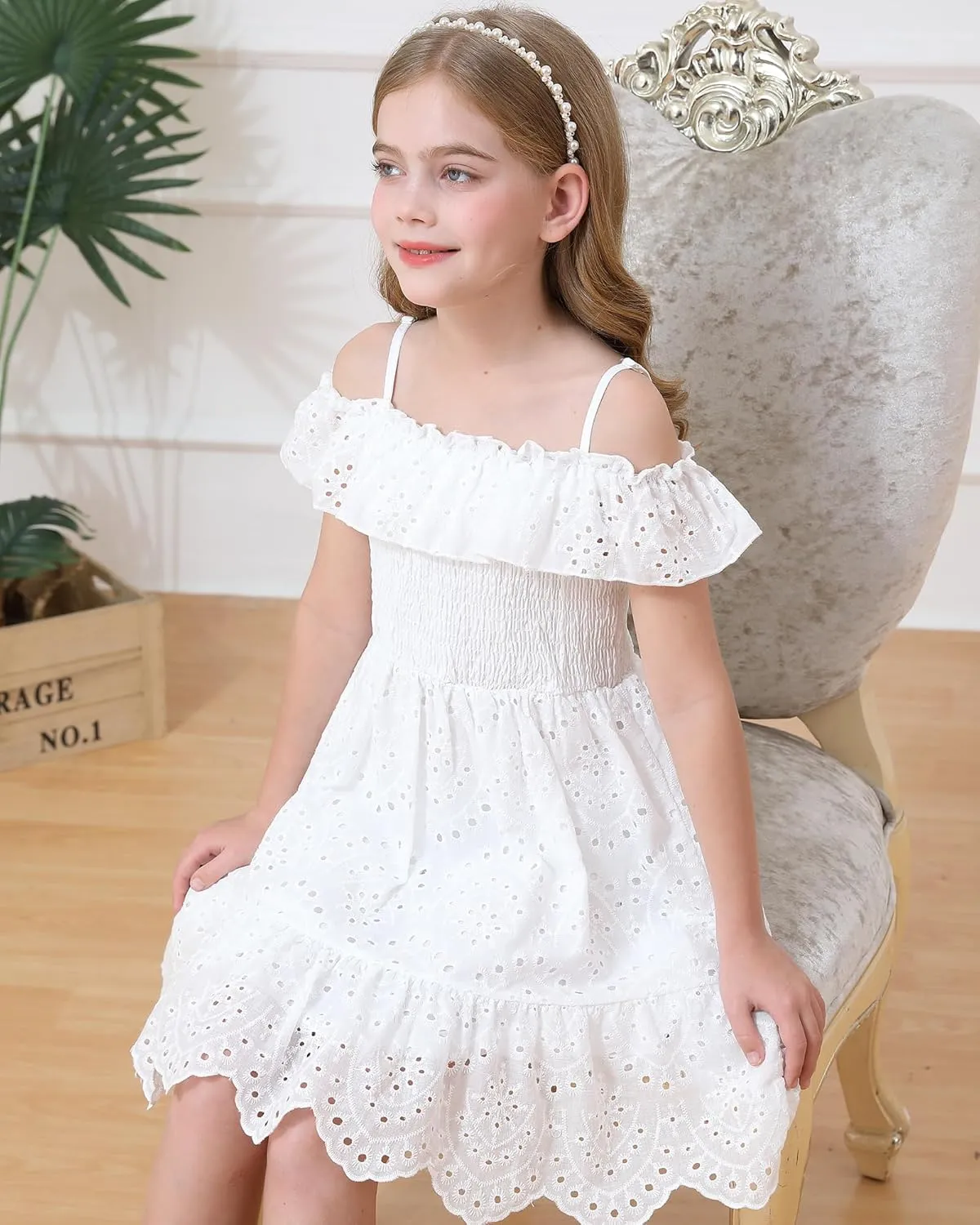 Weebaby Tween Girls Dresses Summer Outfits Smocked Dress Casual Sundress Lace Teen Girl Clothes 7-14 Years