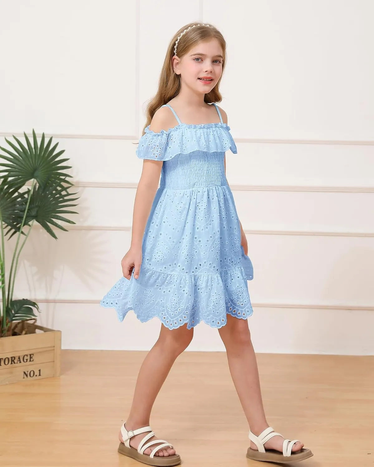 Weebaby Tween Girls Dresses Summer Outfits Smocked Dress Casual Sundress Lace Teen Girl Clothes 7-14 Years