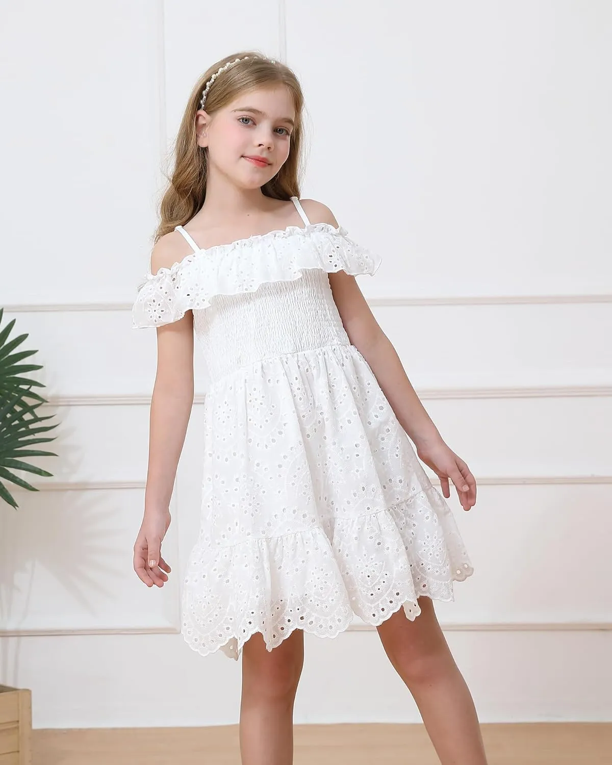 Weebaby Tween Girls Dresses Summer Outfits Smocked Dress Casual Sundress Lace Teen Girl Clothes 7-14 Years