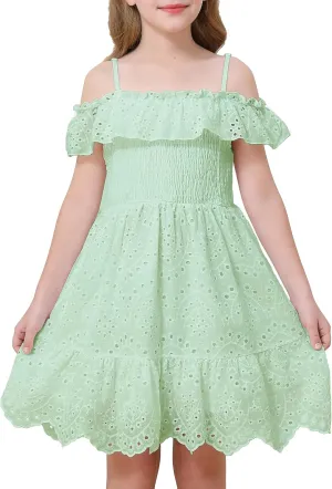 Weebaby Tween Girls Dresses Summer Outfits Smocked Dress Casual Sundress Lace Teen Girl Clothes 7-14 Years