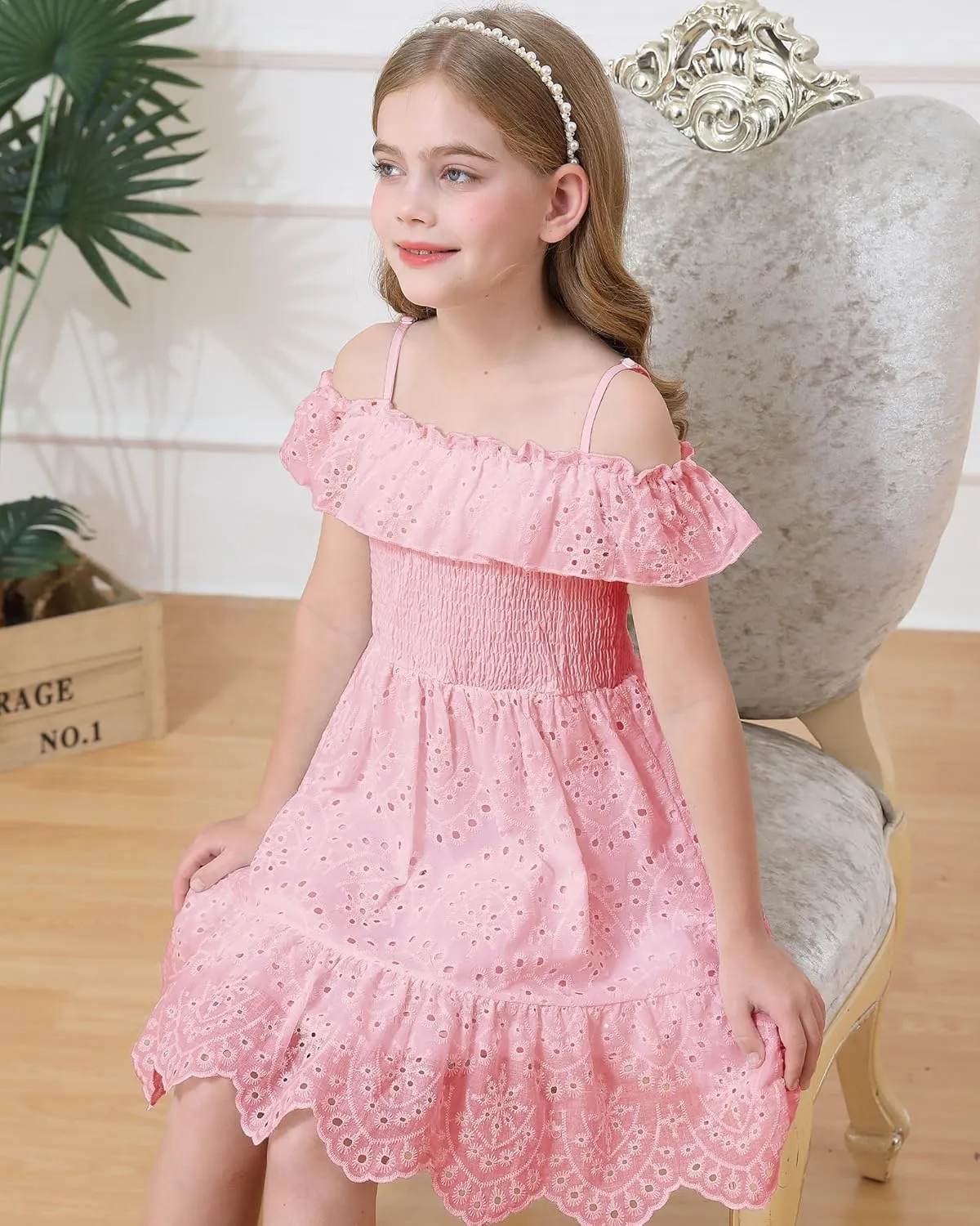 Weebaby Tween Girls Dresses Summer Outfits Smocked Dress Casual Sundress Lace Teen Girl Clothes 7-14 Years