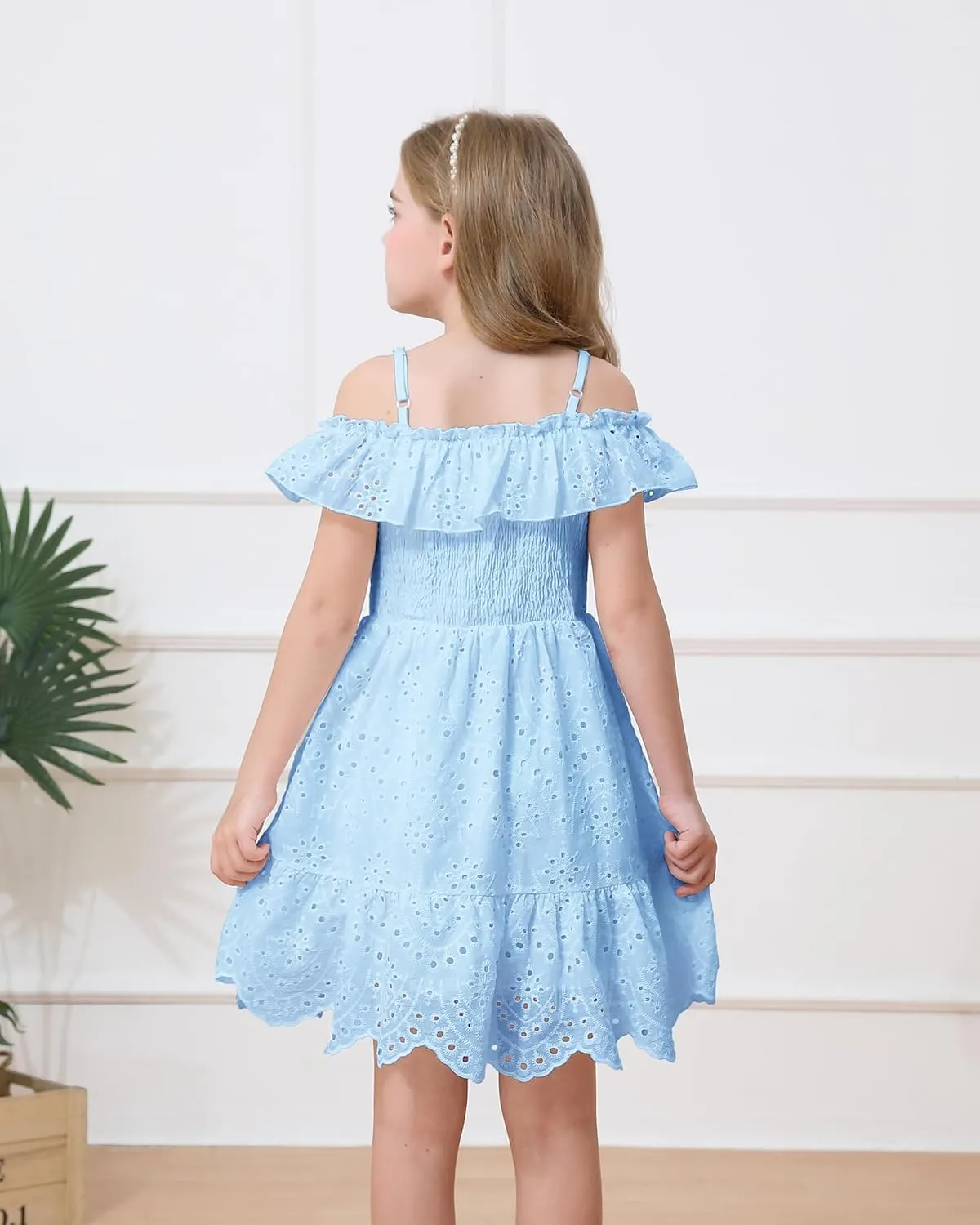 Weebaby Tween Girls Dresses Summer Outfits Smocked Dress Casual Sundress Lace Teen Girl Clothes 7-14 Years