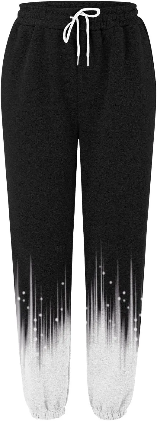 Wide Leg Sweatpants for Women Print High Waist Trouser with Pocket Cinch Bottom Pants Casual Athletic Pants