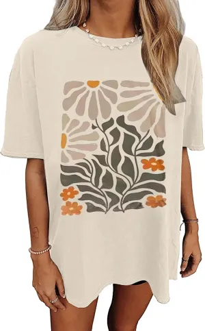 Wildflowers Shirt for Women Oversized Vintage Floral T Shirts Inspirational Graphic Tees Summer Casual Loose Beach Tops