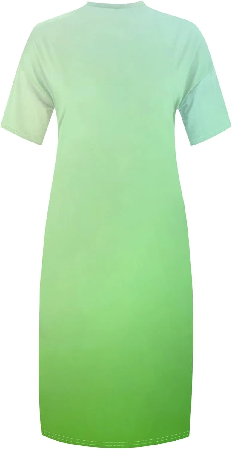 Women Casual T-Shirt Dress V Neck Short Sleeve with Front Two Pockets Solid Color Oversize Dresses