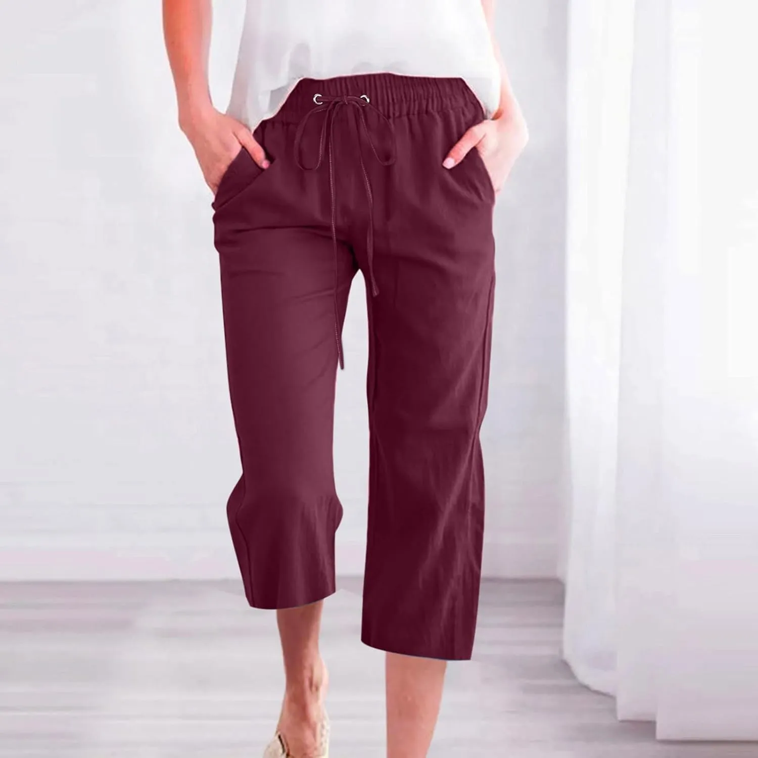 Women Cotton Linen Capris Beach Vacation Summer Pants Bohemian Boho Casual Pants Resort Trendy Wear Clothes 2025