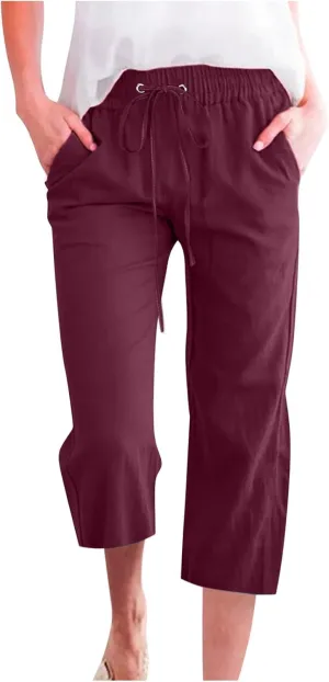 Women Cotton Linen Capris Beach Vacation Summer Pants Bohemian Boho Casual Pants Resort Trendy Wear Clothes 2025