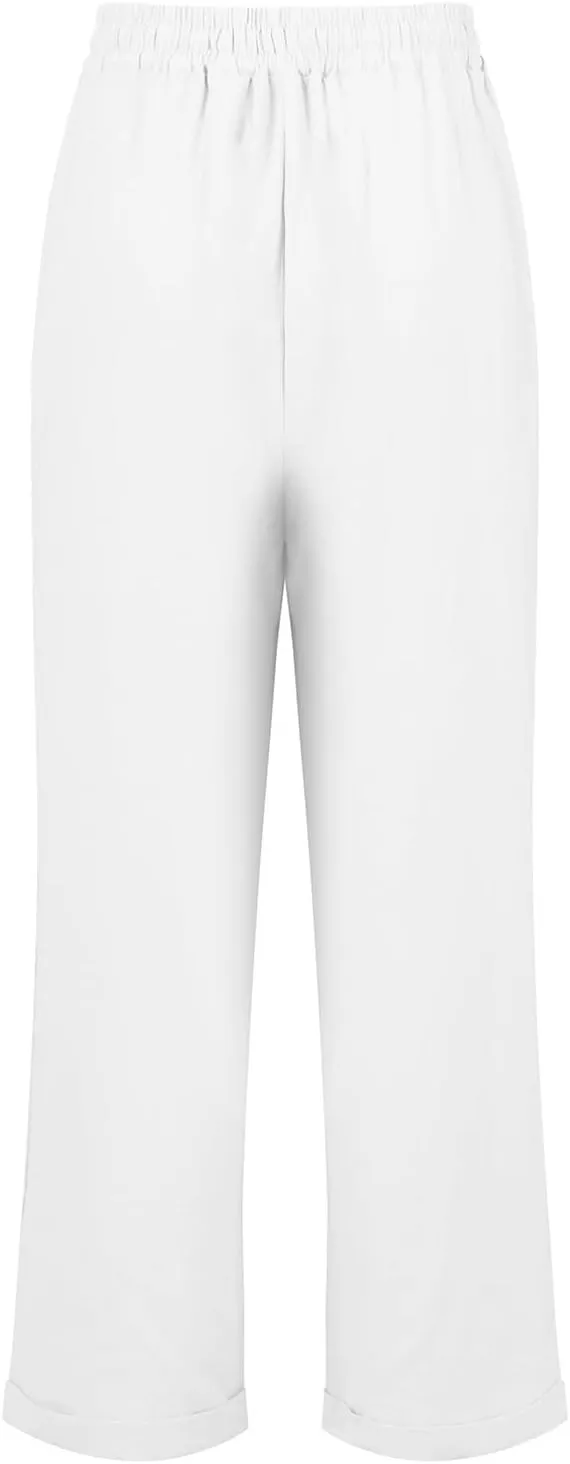 Women Linen Pants Casual Loose Elastic Waistband Boho Cropped Palazzo Beach Pants Summer Outfits 2025
