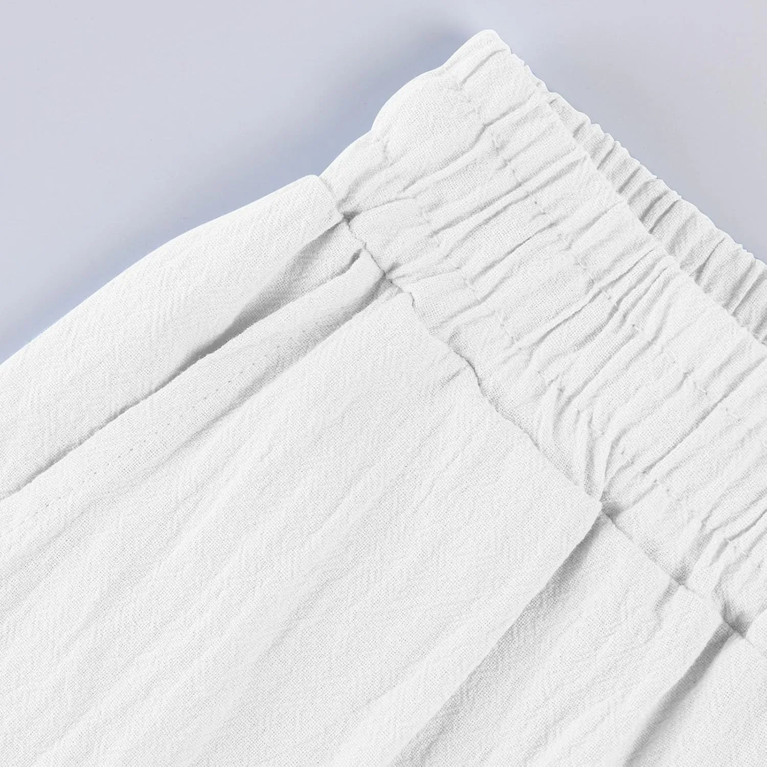 Women Linen Pants Casual Loose Elastic Waistband Boho Cropped Palazzo Beach Pants Summer Outfits 2025
