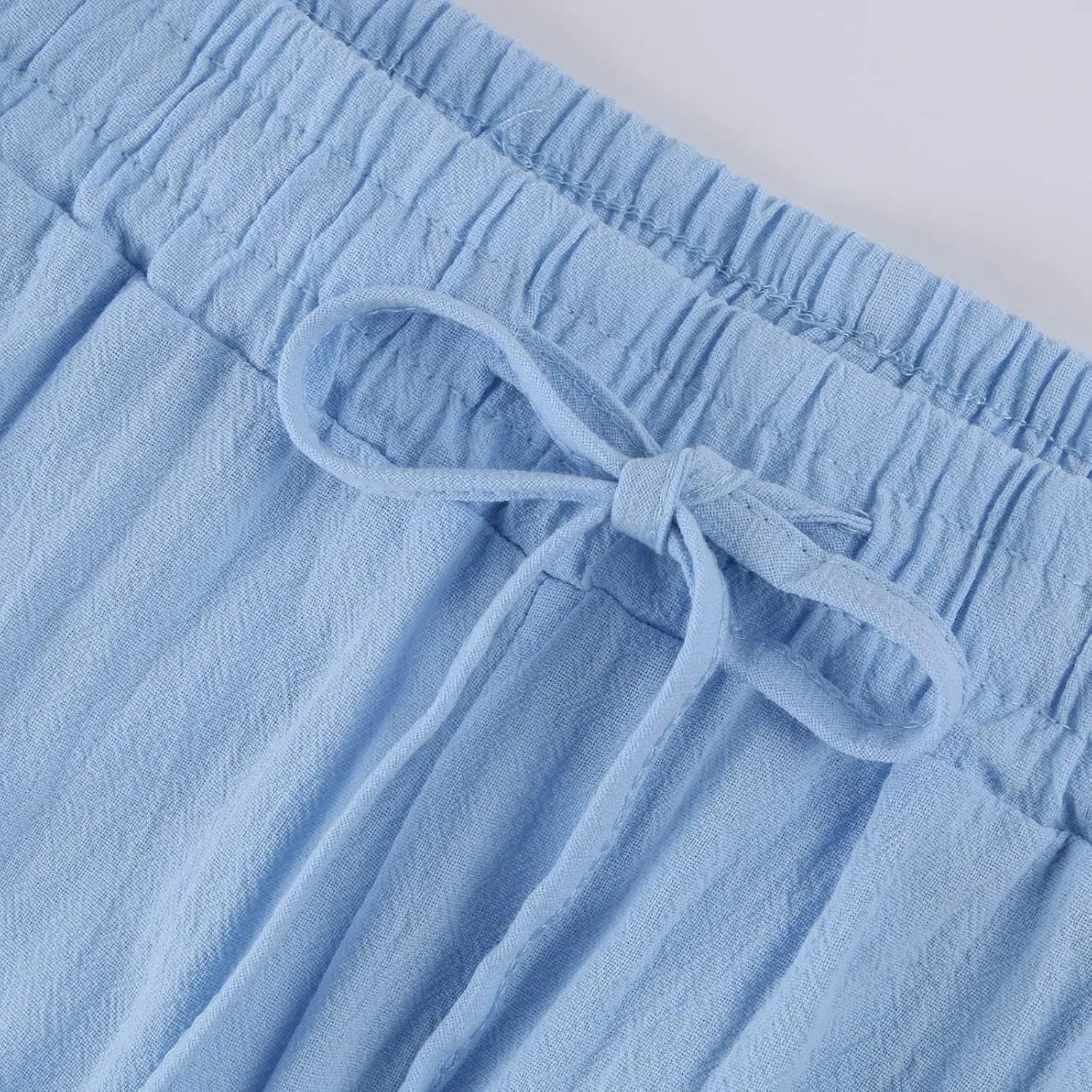 Women Linen Pants Casual Loose Elastic Waistband Boho Cropped Palazzo Beach Pants Summer Outfits 2025