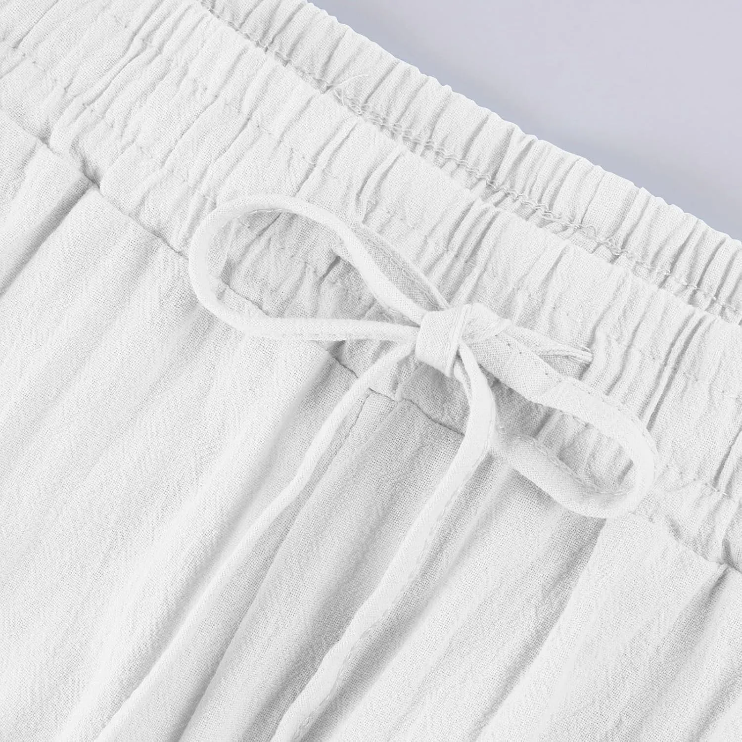 Women Linen Pants Casual Loose Elastic Waistband Boho Cropped Palazzo Beach Pants Summer Outfits 2025