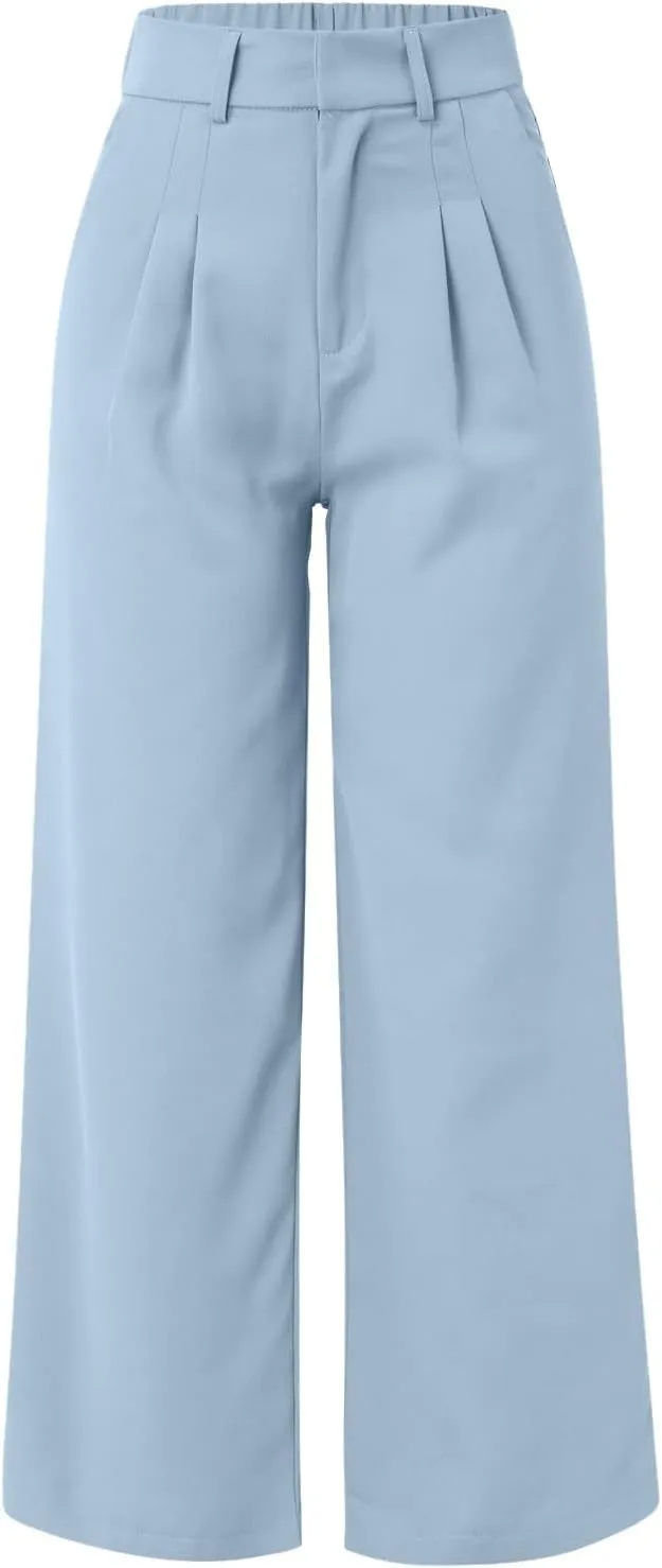 Women Linen Summer Breathable Pants High Waist Stretchy Slim-Fit Palazzo Lounge Pants Work Business