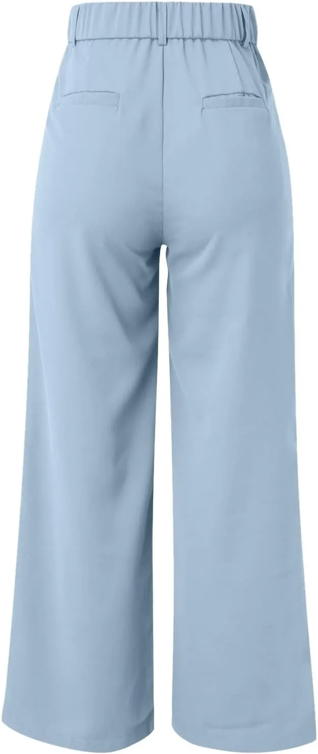 Women Linen Summer Breathable Pants High Waist Stretchy Slim-Fit Palazzo Lounge Pants Work Business