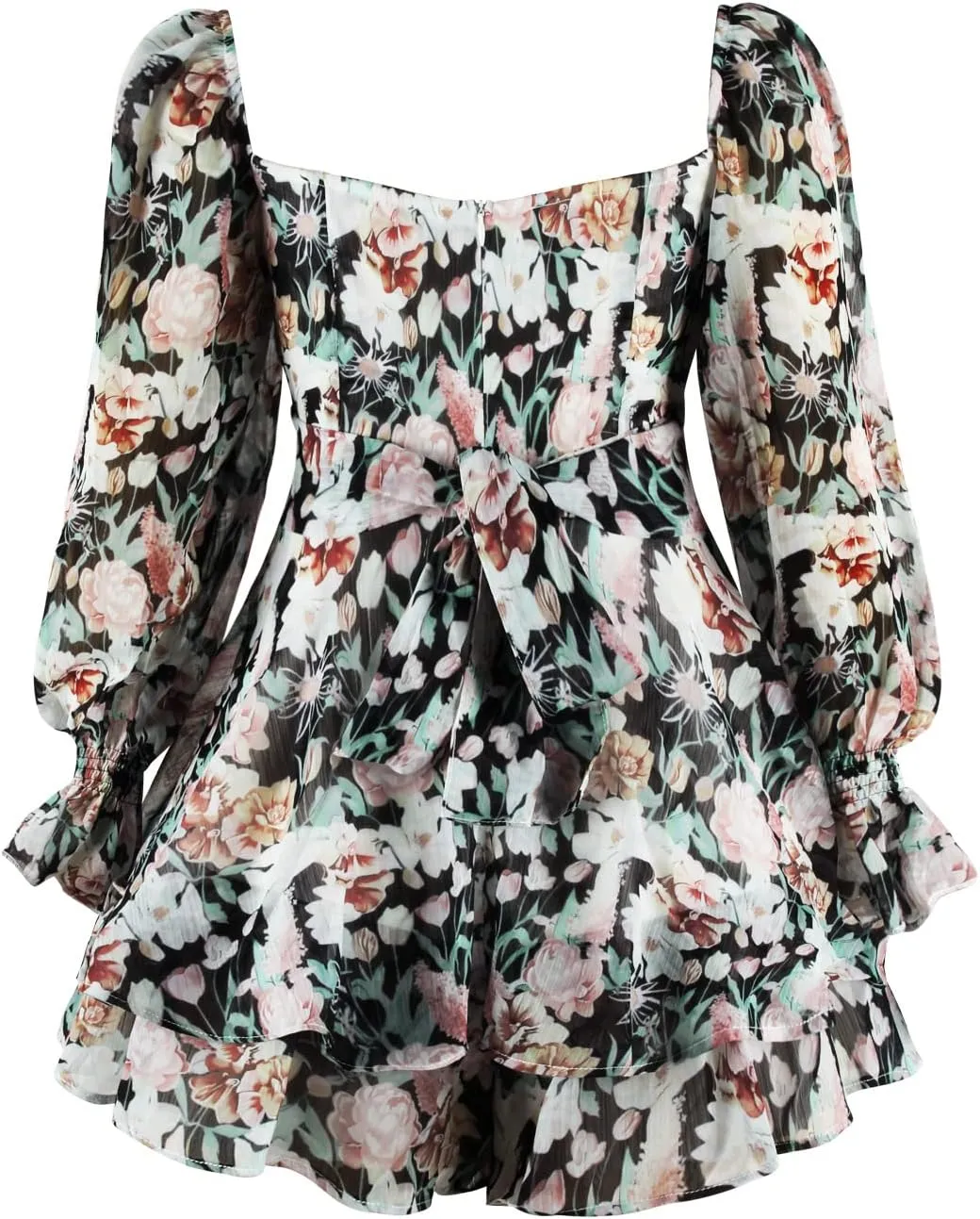 Women Long Sleeve Floral Romper Dress Boho Ruffle Flare Sleeve Summer Romper Blouse Coquette Mini Romper Dress
