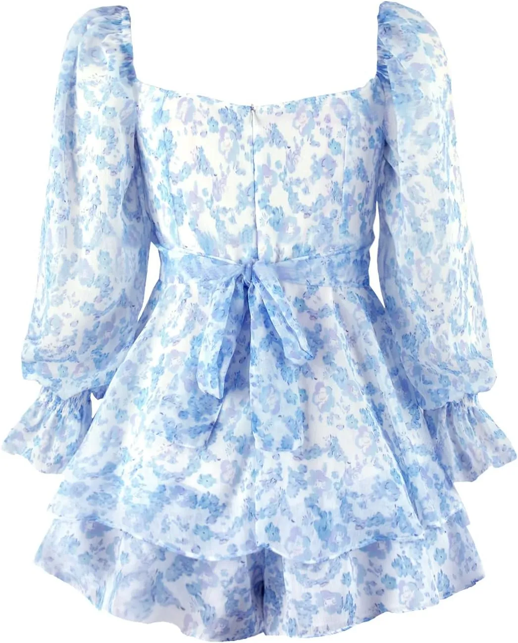 Women Long Sleeve Floral Romper Dress Boho Ruffle Flare Sleeve Summer Romper Blouse Coquette Mini Romper Dress