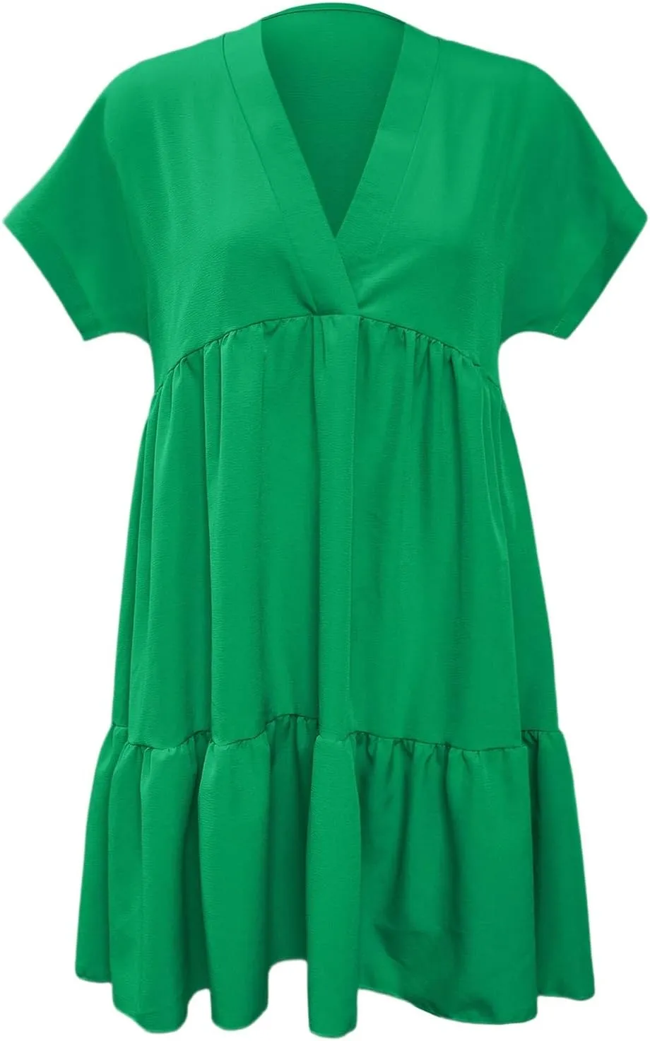 Women Summer Dresses 2025 Short Sleeve V Neck Tiered Ruffle Boho Swing Dress A-Line Beach Vacation Mini Dresses