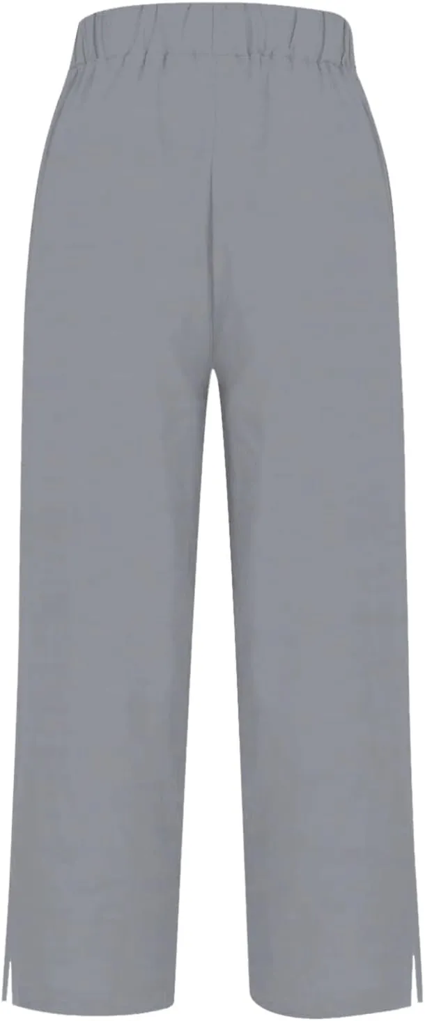 Womens Casual Linen High Waist Pants Plain Drawstring Loose Fit Summer Pants Trousers with Side Pockets