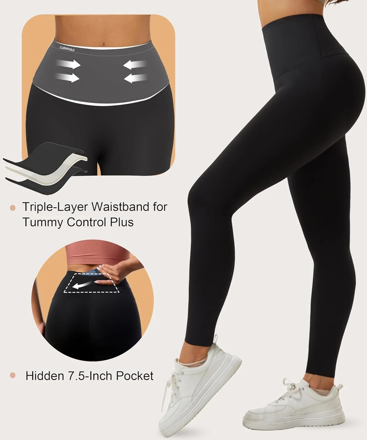 Women's Compression Leggings Butt Lifting Work Out Athletic Gym High Waist Tummy Control Stretchy with Pockets